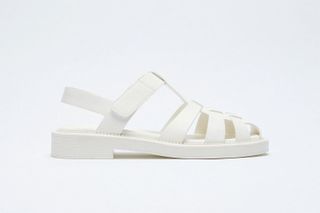flat cage sandals in cream, white sandals