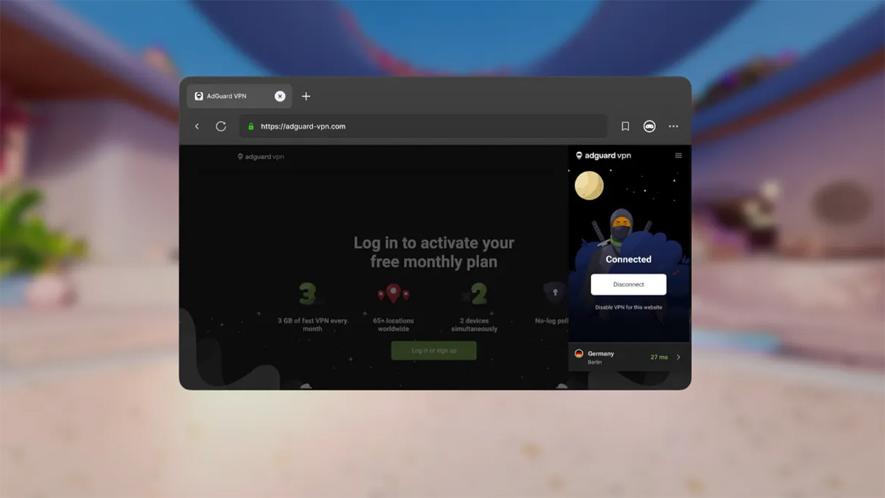 Image of AdGuard VPN extension being used in VR