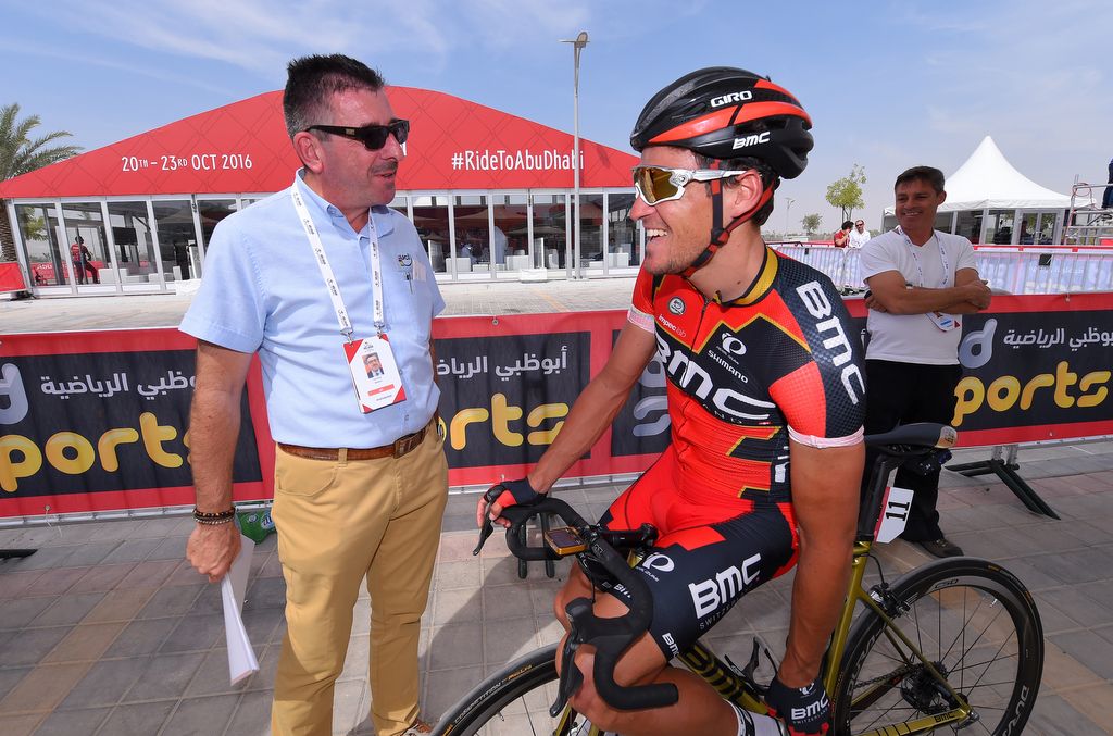 Olympic champion Greg Van Avermaet talks with UCI commissaire Philippe Mari&euml;n before the stage