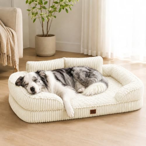 Eheyciga Orthopedic Memory Foam Dog Bed Sofa Large, 91x69x17cm, Cream