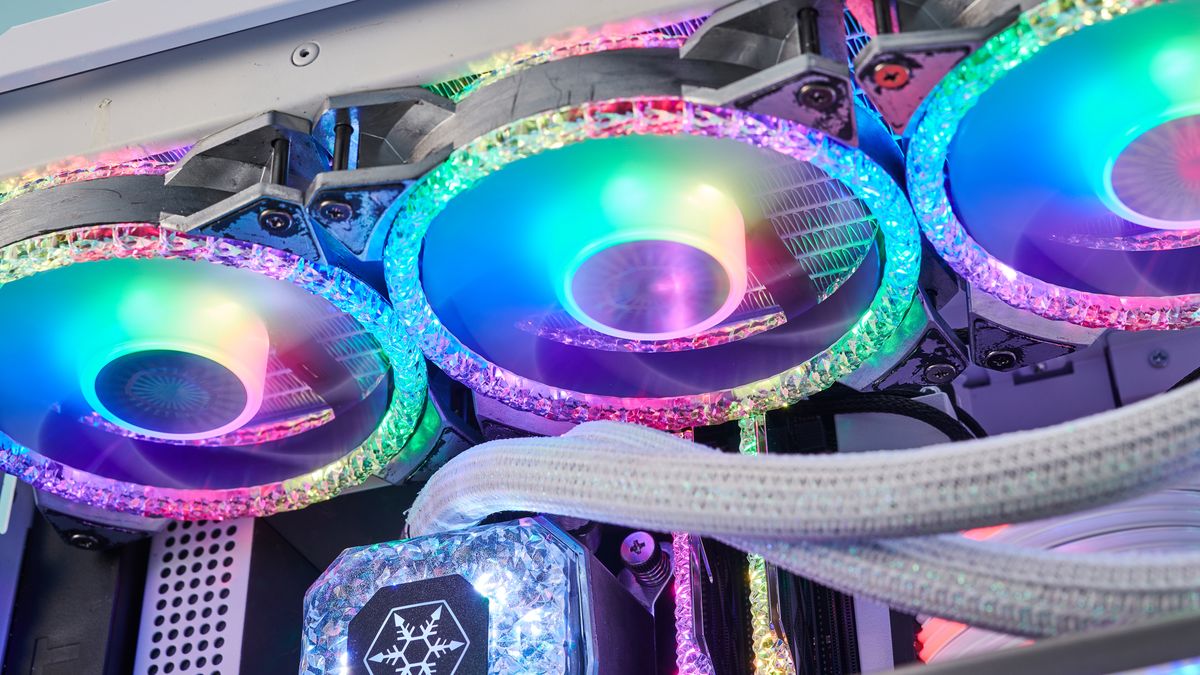 Detailed shot of the CoolerMaster Prismatic case fans