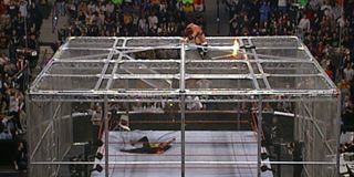 Mick Foley after crashing into the ring at No Way Out 2000