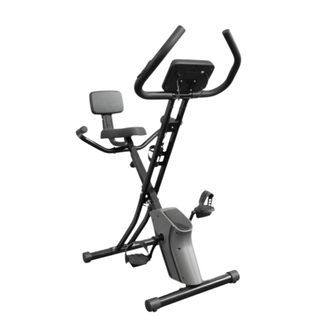 Aldi's Foldable Exercise Bike with Removable Bottle & Towel Holders in grey and black