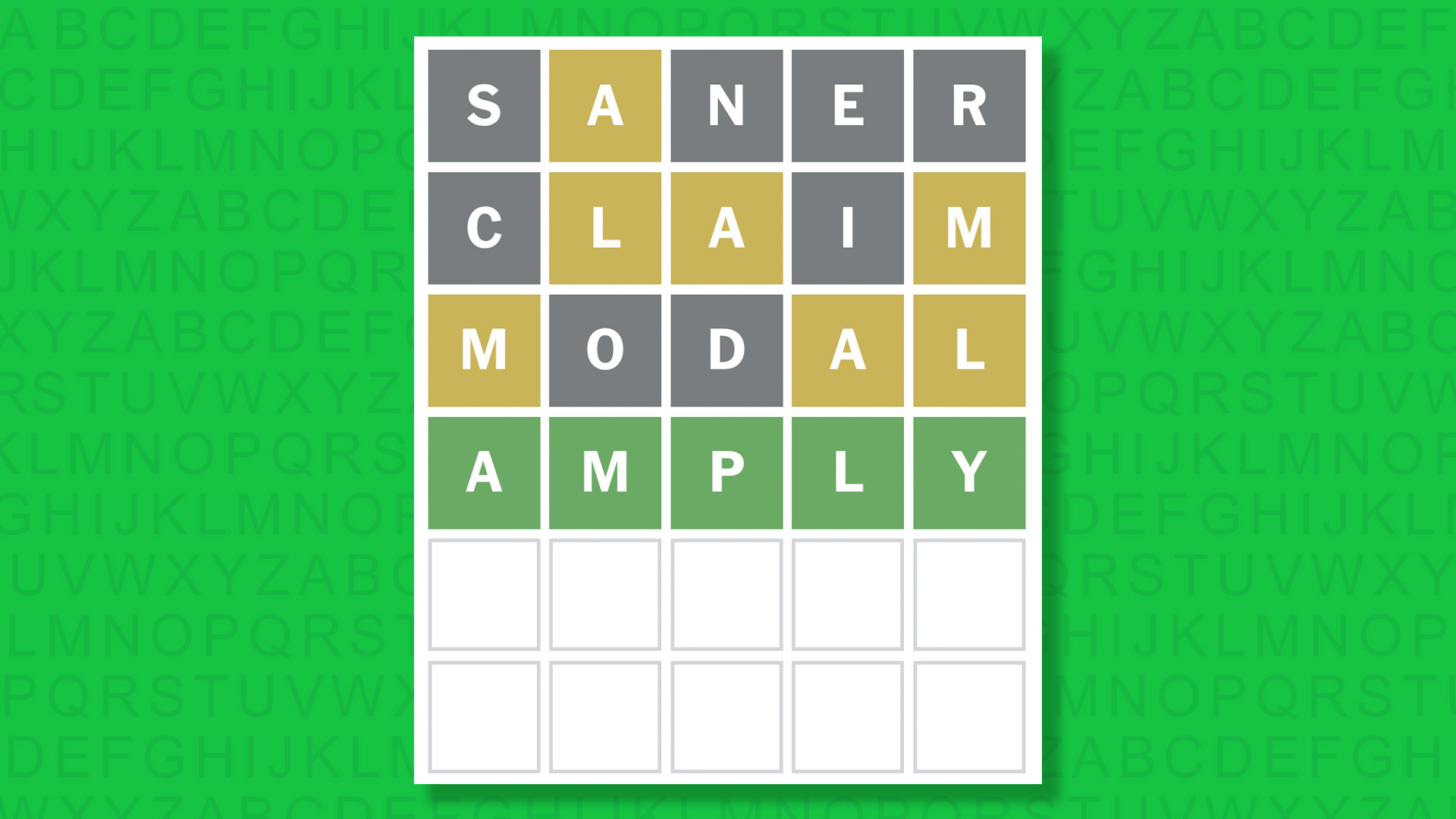 NYT Wordle answer for game 1733 on a green background