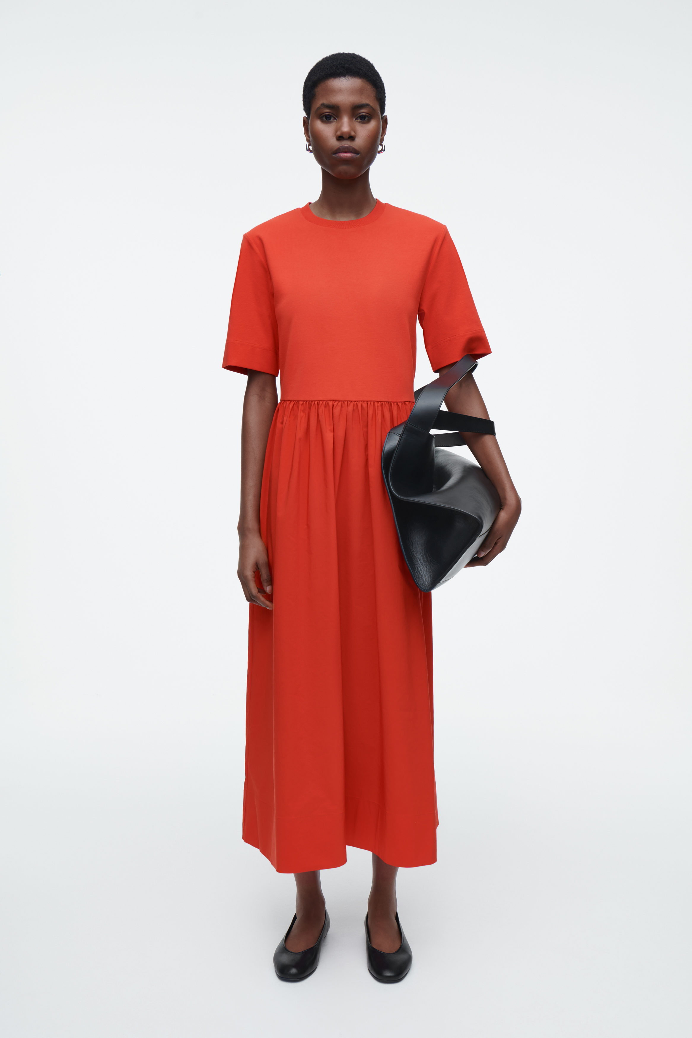 Contrast-Panel Midi Dress