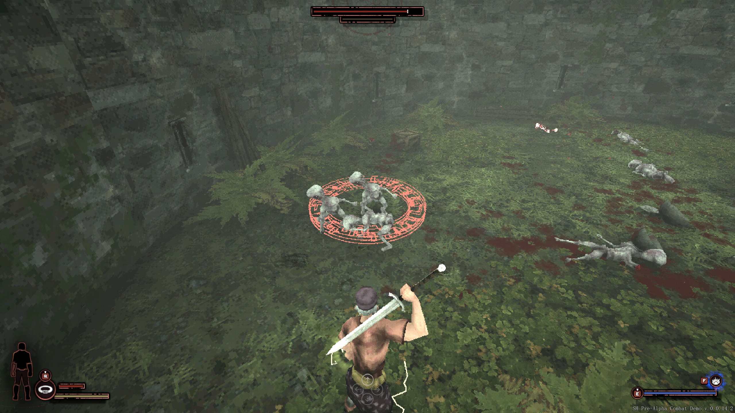 Sword Hero aiming aoe spell on group of enemies.