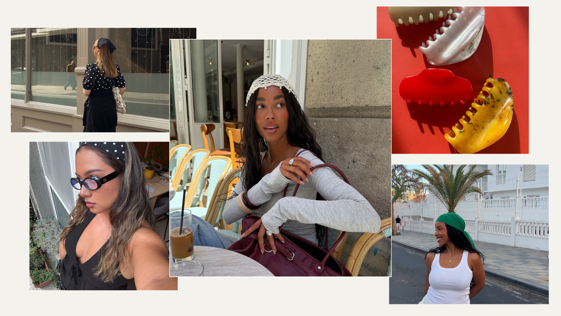 A collage of summer hair accessories