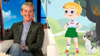 Ellen DeGeneres (left) and a screengrab from the Little Ellen show
