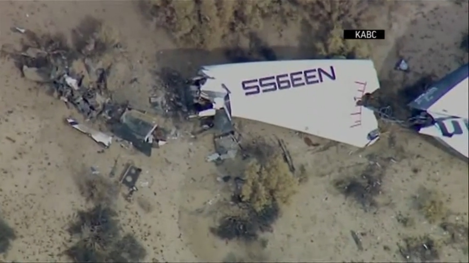 Pieces of of Virgin Galactic&#039;s SpaceShipTwo space plane are seen on the Mojave Desert floor after a deadly crash that killed one pilot and injured another on Oct. 31, 2014. 