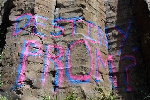 &amp;quot;Destiny, Prom?&amp;quot; written on a cliffside near Boise.