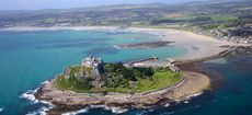 Aerial view of St. Michael's Mount, Penzance, Lands End Peninsula, West Penwith, Cornwall