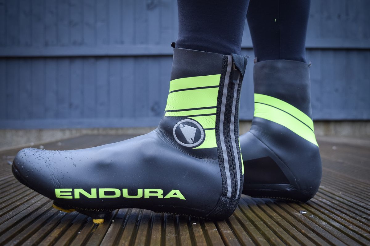 A rider wearing the Endura Road overshoes