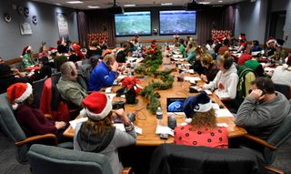 A photo of the 2019 NORAD Tracks Santa Operation Center on Peterson Air Force Base, Colorado on Dec. 24, 2019.