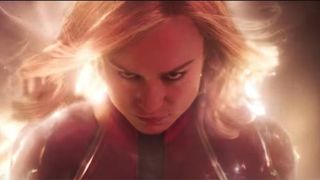 Brie Larson's hair on fire in Captain Marvel promo