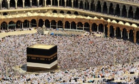 Muslim pilgrims gather at the Great Mosque of the Haram Sharif in Mecca, Saudi Arabia.