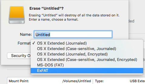 how do change to exfat on usb for mac