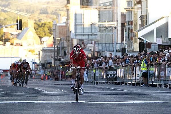 David Pell from Victoria tried to pinch the race with a lap to go in the men's open criterium championship.