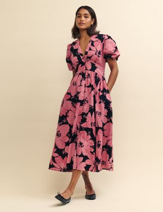 Pink Flower Print Starlight Midi Dress