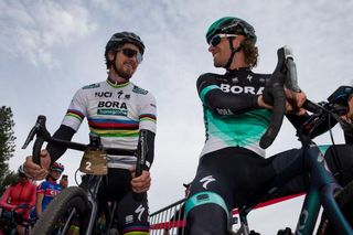 Peter Sagan and Daniel Oss get ready to start the Sagan Fondo