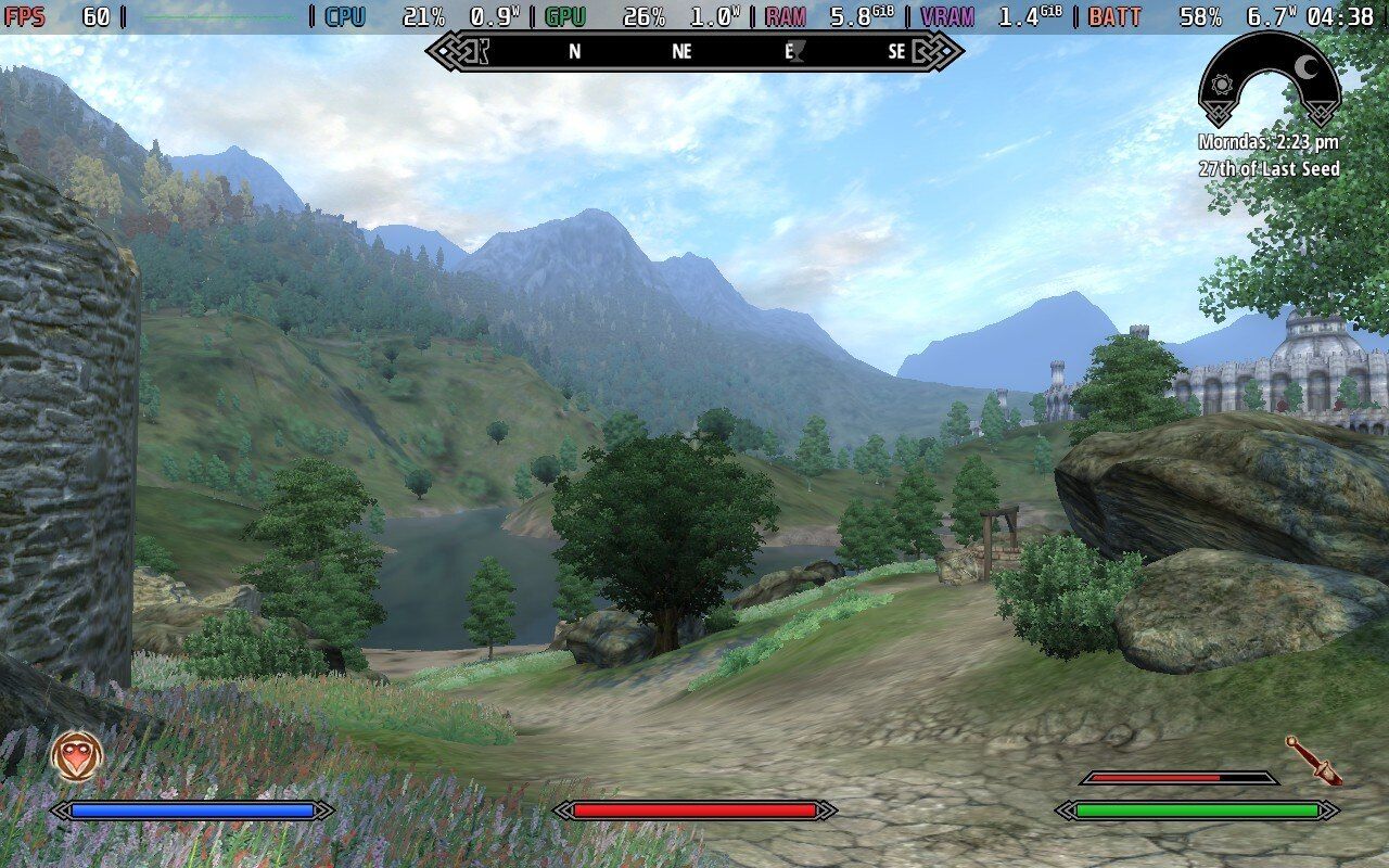 An image of a vista outside the Imperial City in Oblivion, running on a Steam Deck