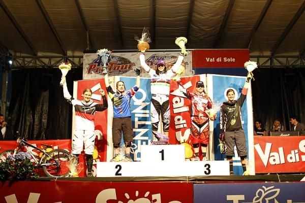 Elite women's podium at the 4X Pro Tour in Val di Sole