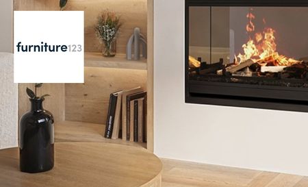 furniture123 logo top left with an image of a kitchen