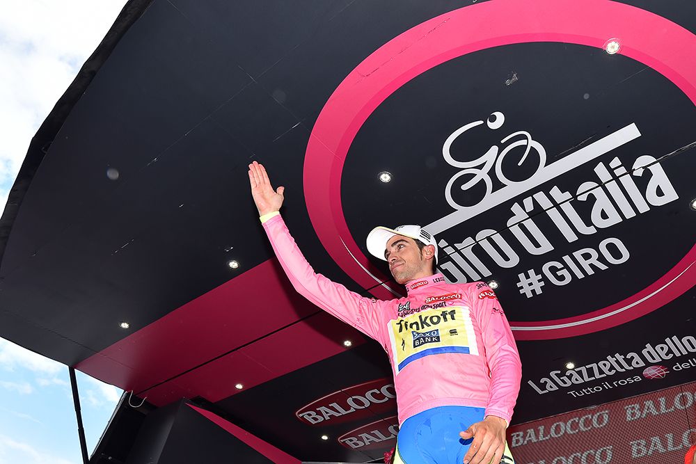 Alberto Contador on the stage 16 podium.
