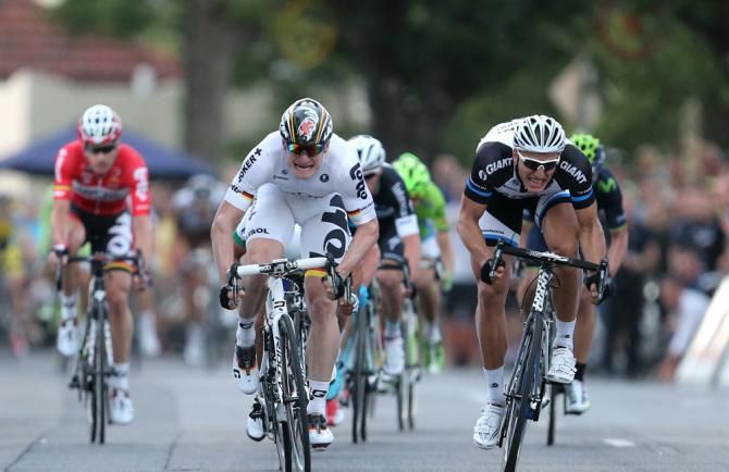 Marcel Kittel and Andr&eacute; Greipel sprint for the line