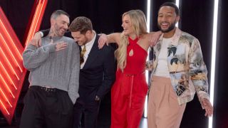 The Voice Season 27 coaches Adam Levine, Michael Buble, Kelsea Ballerini and John Legend.