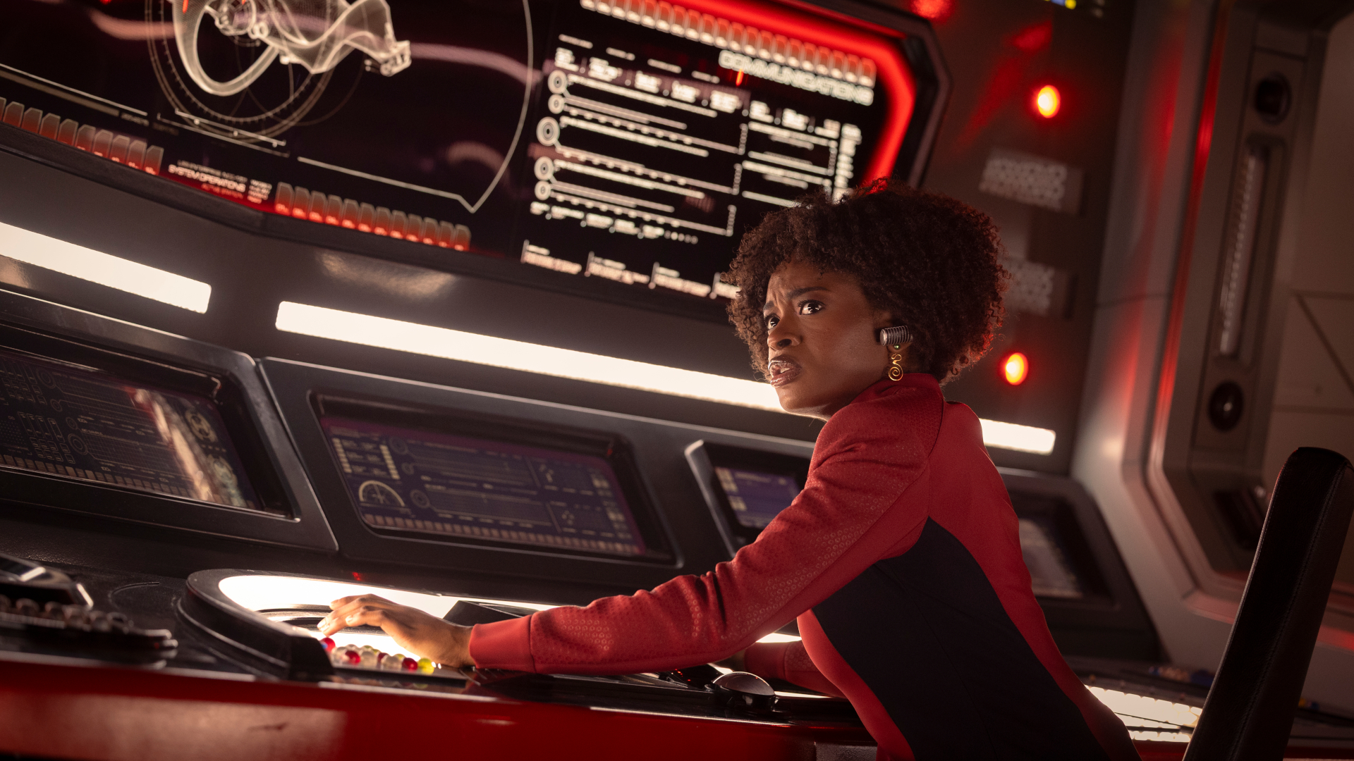 Celia Rose Gooding as Uhura in season 4, Episode 1 of Strange New Worlds streaming on Paramount+. Photo Credit: Jan Thijs/Paramount+