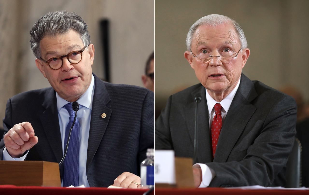 Sens. Al Franken and Jeff Sessions.