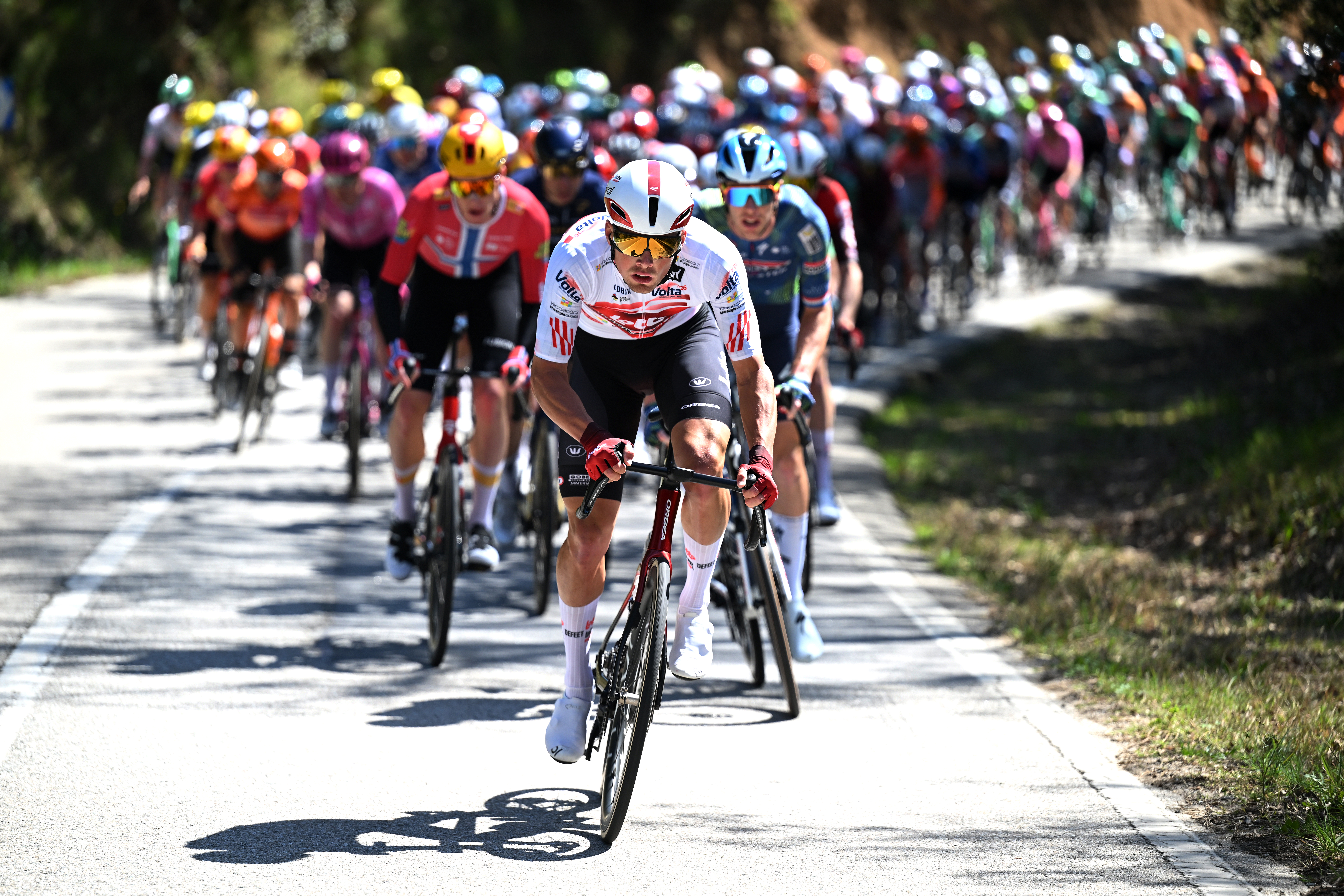 Baptiste Veistroffer attacking stage 4 of the Volta a Catalunya 2026.