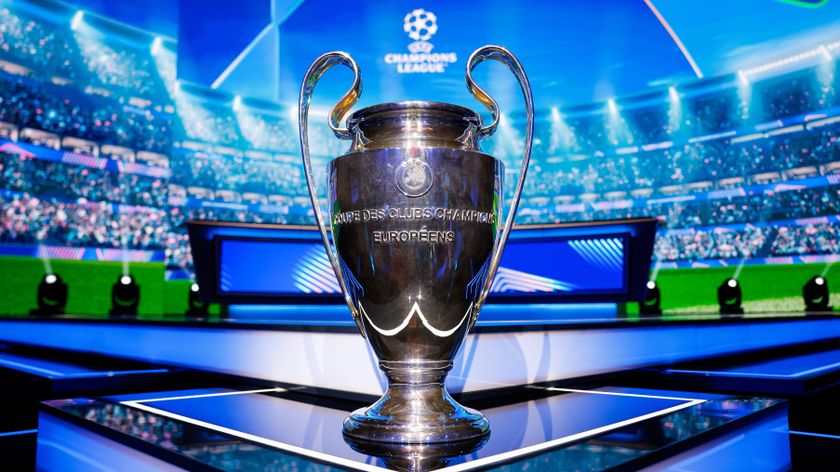  The UEFA Champions League trophy is seen on the stage ahead of the UEFA Champions League 2025/26 League Phase Draw at Grimaldi Forum on August 27, 2025 in Monaco, Monaco. 