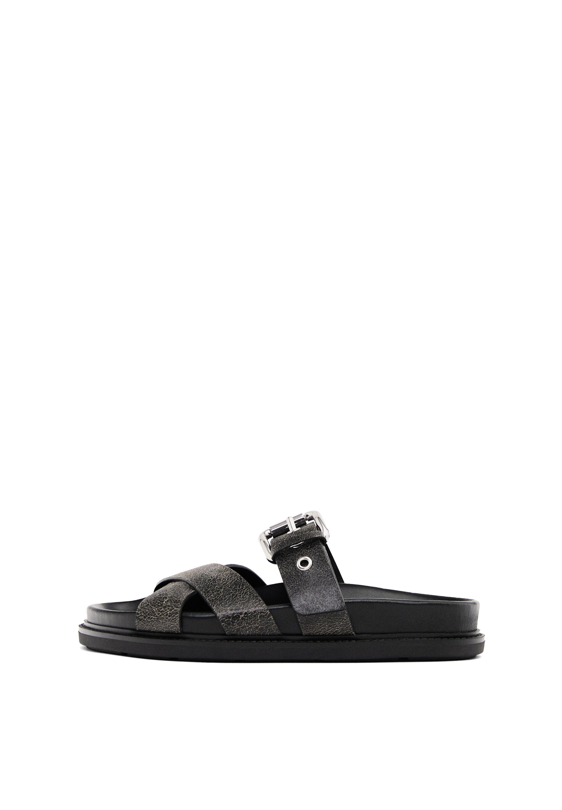 Crackled Leather Criss-Cross Sandals