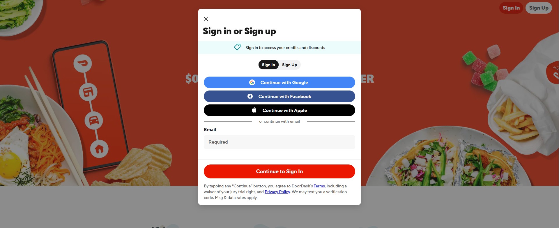 Doordash website log in.