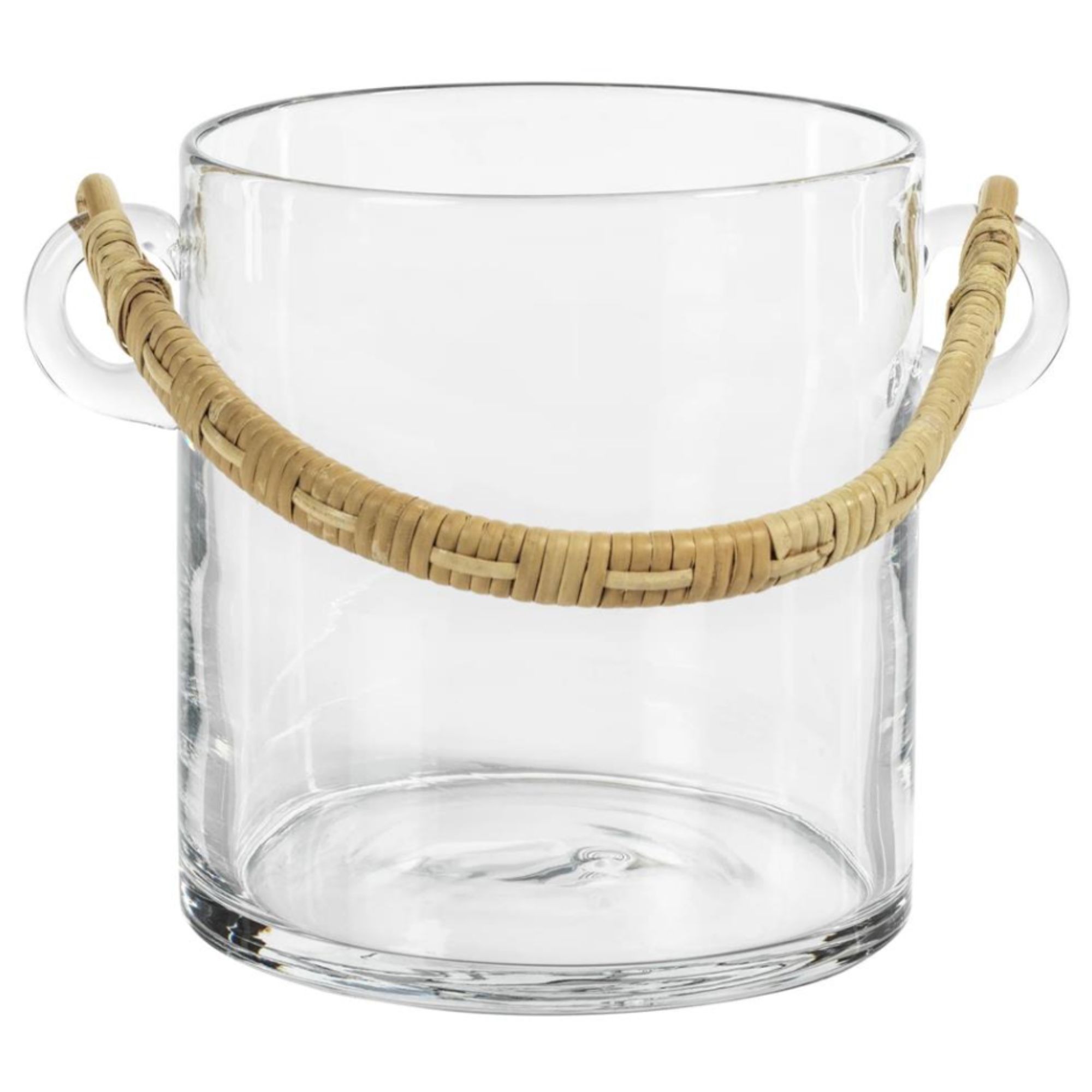 glass ice bucket with rattan handle