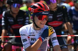 FORMIGINE ITALY JULY 02 Gaia Realini of Italy and Team Lidl Trek White Best Young Rider Jersey prior to the 34th Giro dItalia Donne 2023 Stage 3 a 1182km stage from Formigine to Modena UCIWWT on July 02 2023 in Formigine Italy Photo by Dario BelingheriGetty Images