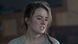 Abby in the middle of beating Joel to death in The Last of Us Season 2