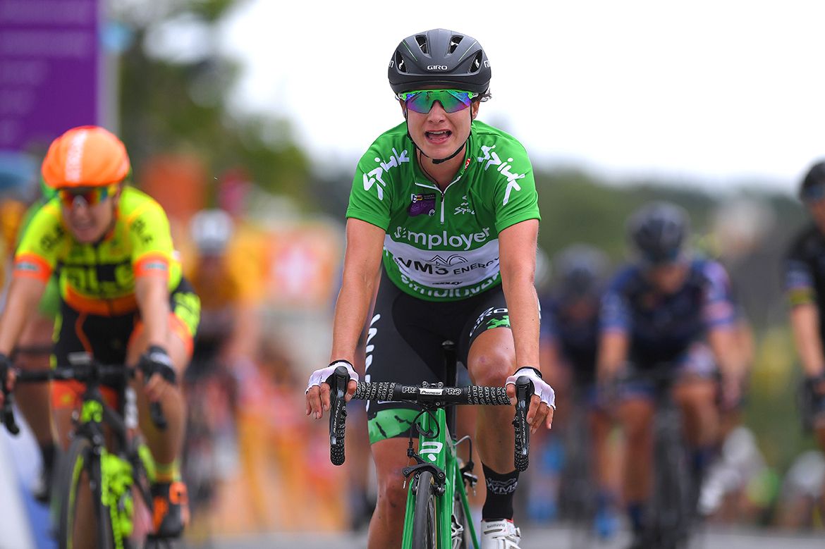 Marianne Vos finishing stage 1 of the Ladies Tour of Norway