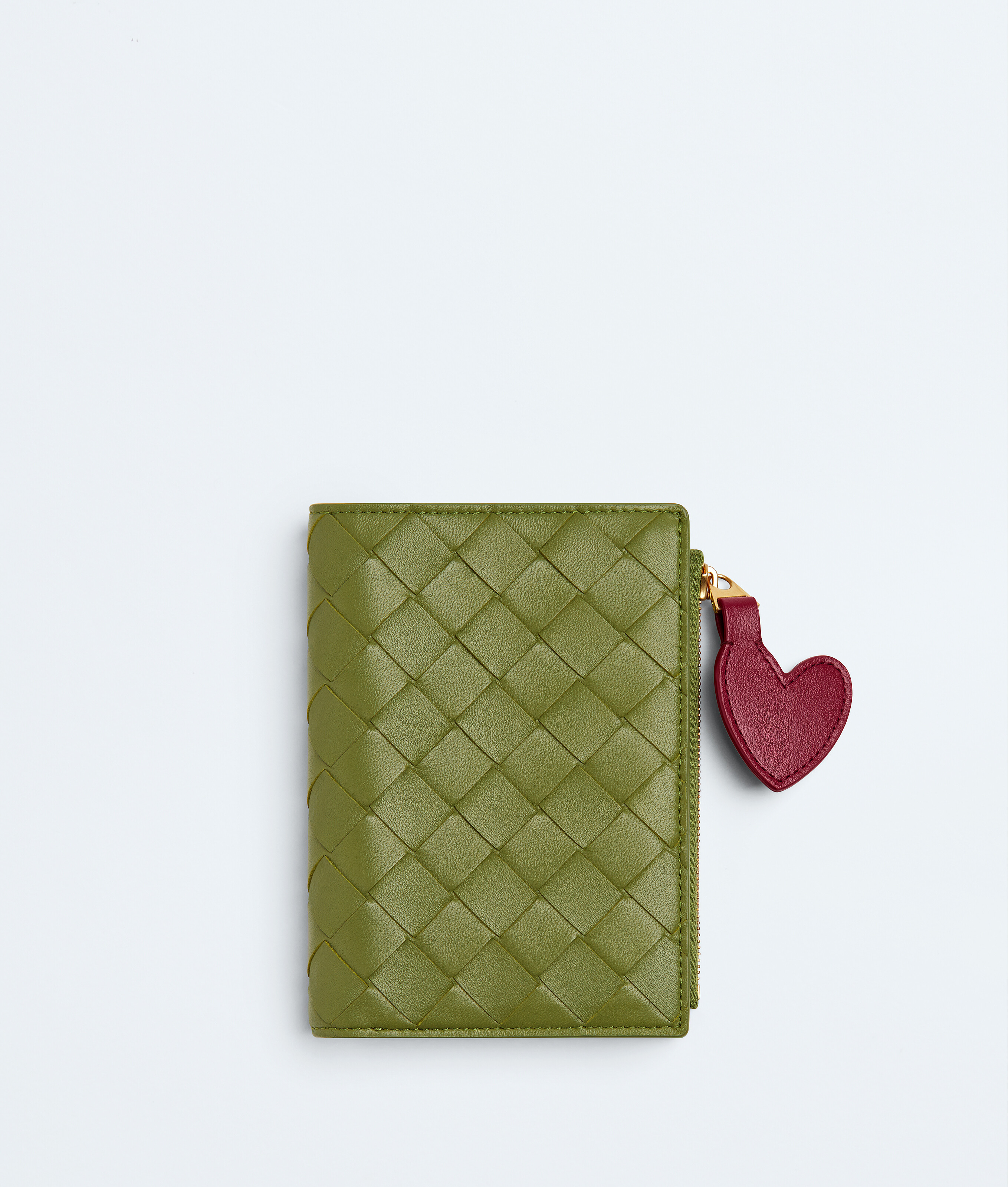 Women's Intrecciato Passport Case in Matcha / Dark Red