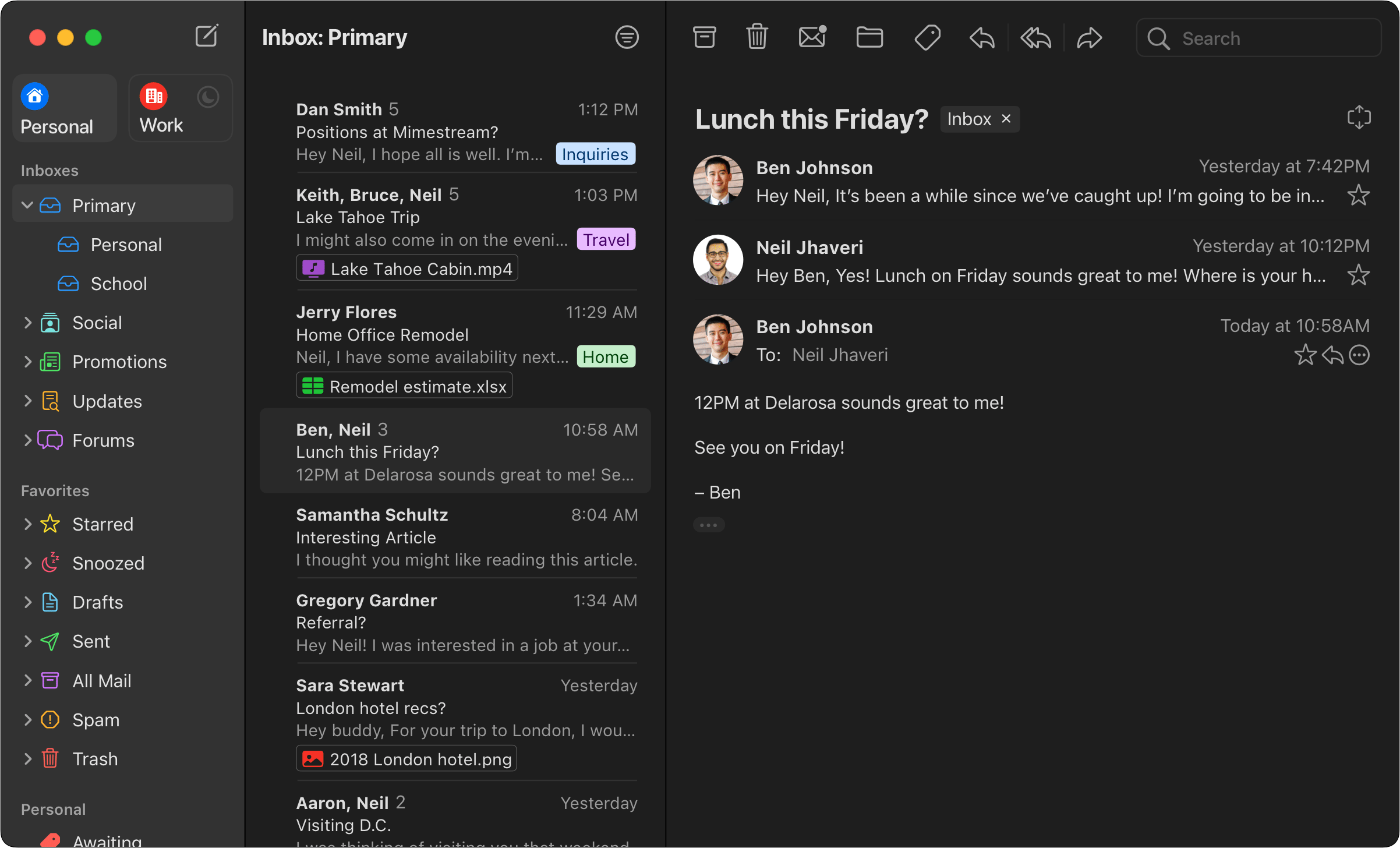 اسکرین شات های Mimestream