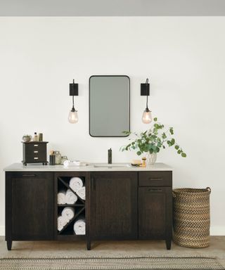 White painted bathroom with monochromatic features