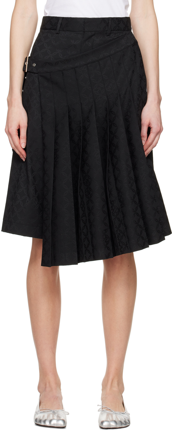 Black Jacquard Midi Skort