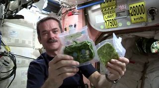 Canadian astronaut Chris Hadfield makes spinach in space for a tasty cooking lesson.