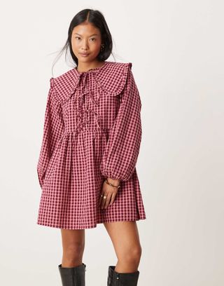 Nobodys Child Petite Blaze Collar Mini Dress in Red Gingham