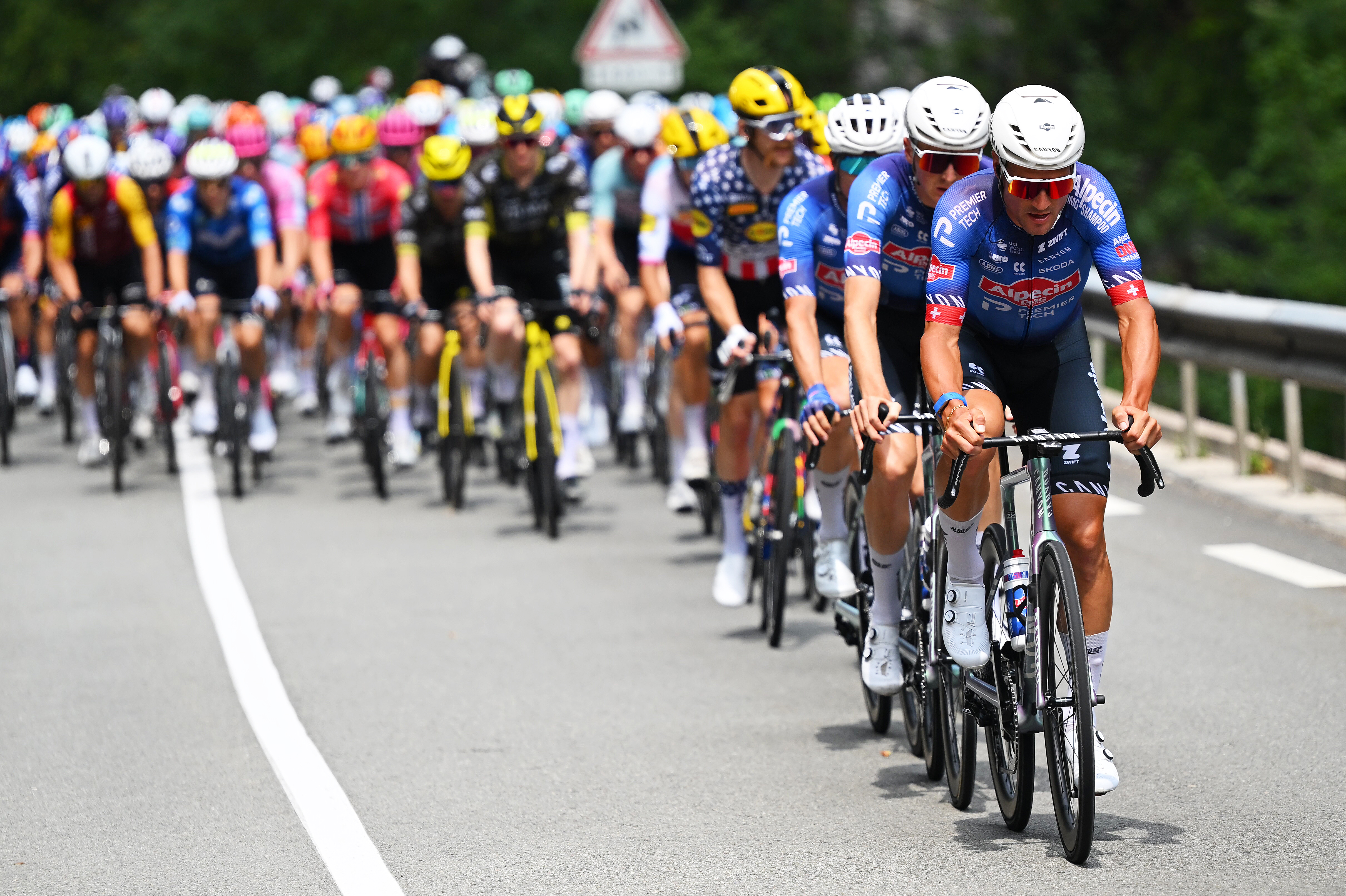 PLATEAU DE SOLAISON, FRANCE - JULY 19: Silvan Dillier of Switzerland and Team Alpecin-Premier Tech leads the peloton during the 113th Tour de France 2026, Stage 15 a 183.9km a 155.3km stage from Champagnole to Plateau de Solaison 1501m / #UCIWT / on July 19, 2026 in Plateau de Solaison, France. (Photo by Tim de Waele/Getty Images)