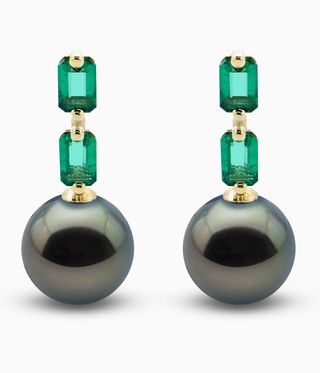 Black pearl and emerald earrings.