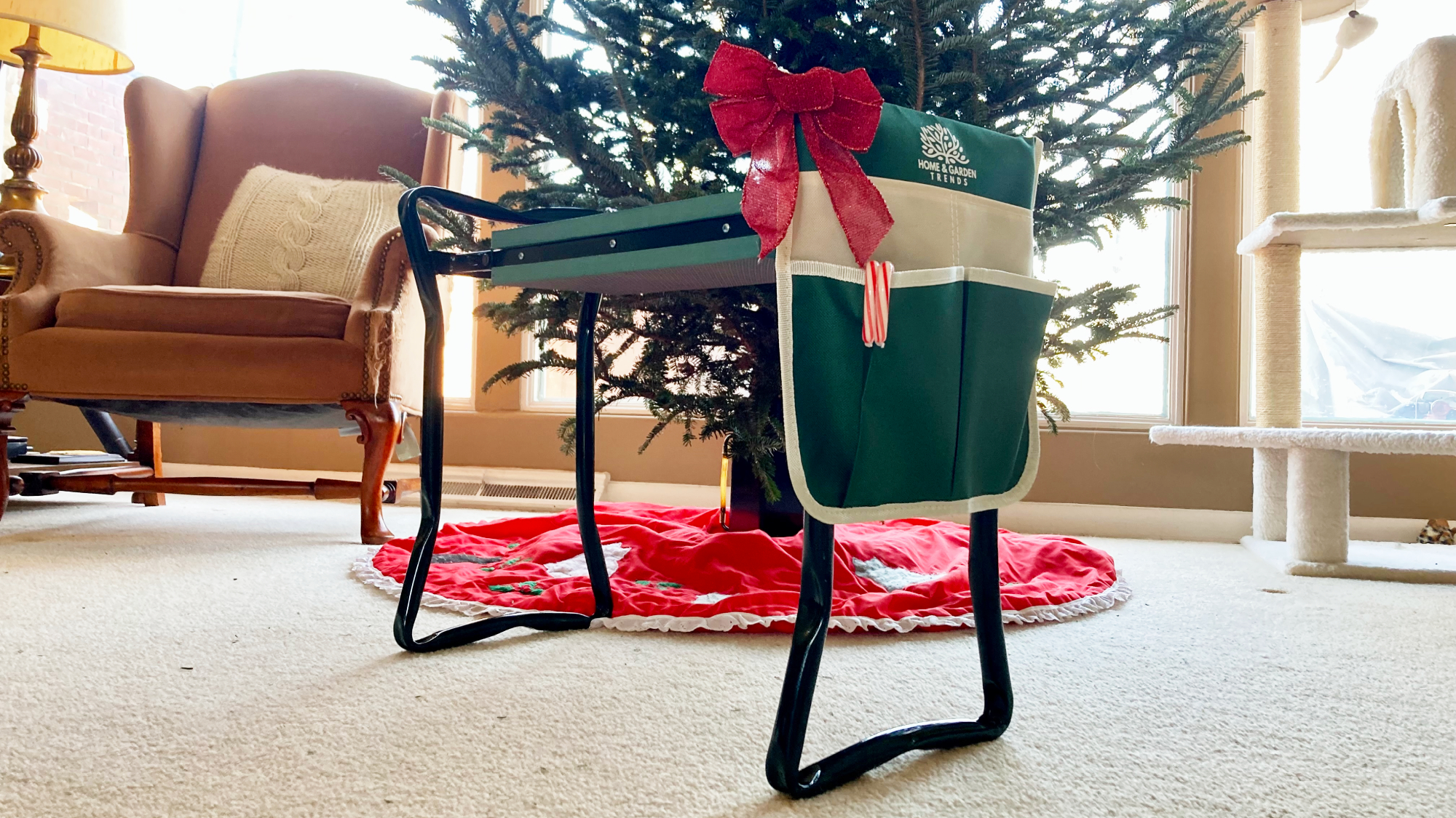 Garden kneeler under Christmas tree