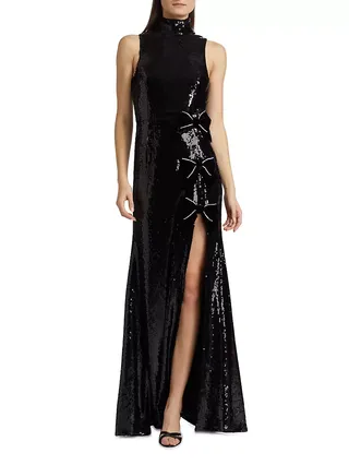 Lena Sequined Bow Halter Gown