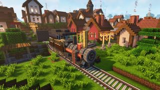 Minecraft mods - a steam train in the SteamPunk modpack